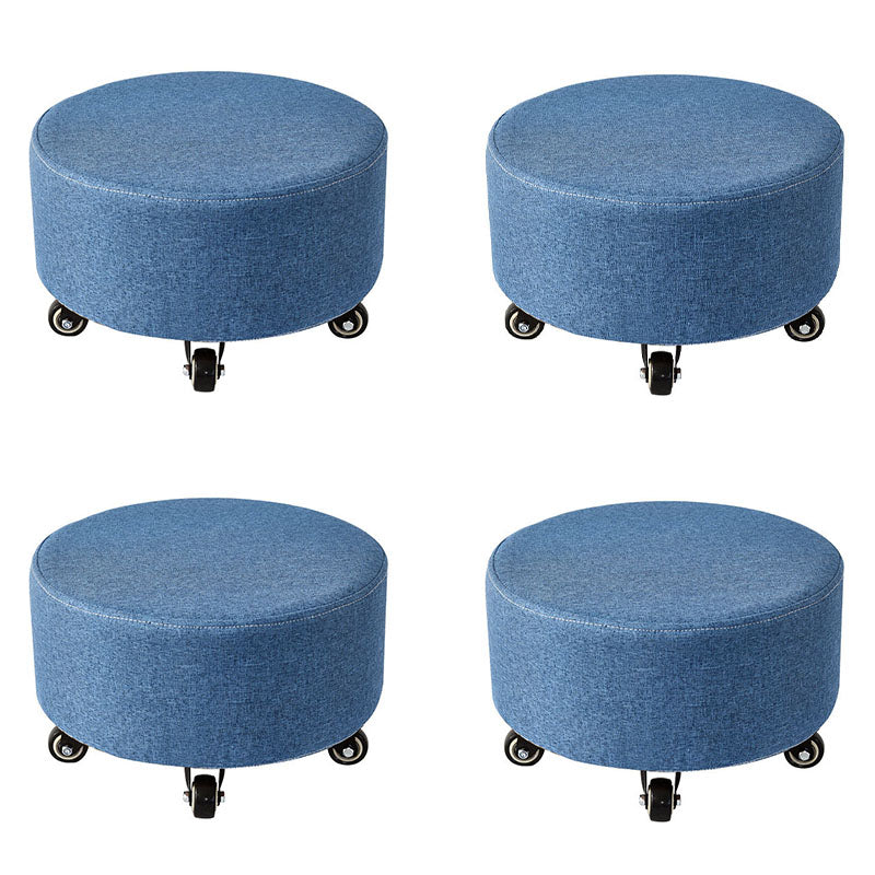 Cotton Blend Ottoman Houndstooth Pattern Fade Resistant Round Ottoman with Wheels