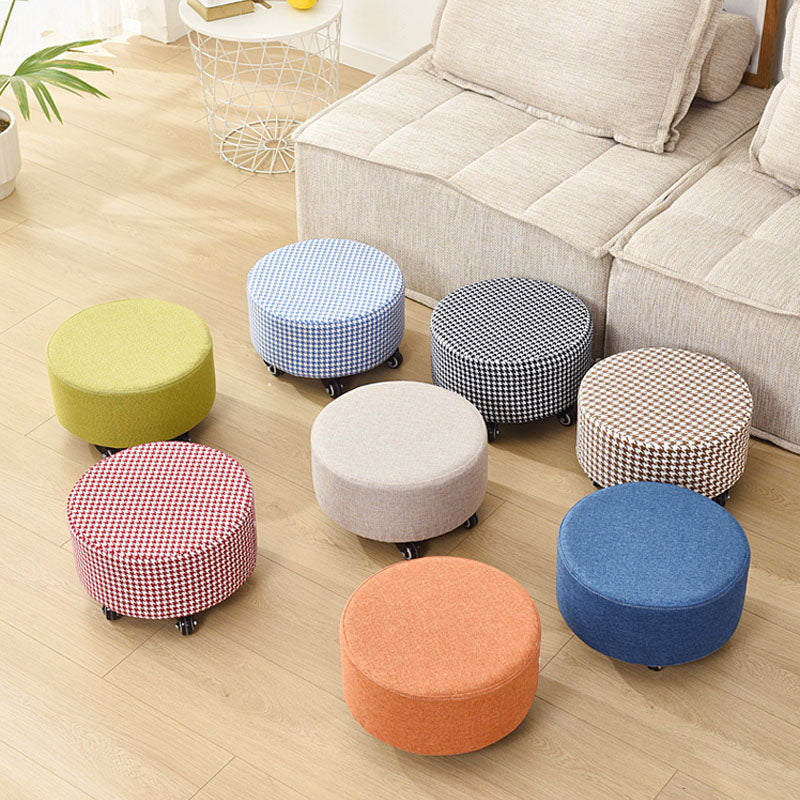 Cotton Blend Ottoman Houndstooth Pattern Fade Resistant Round Ottoman with Wheels