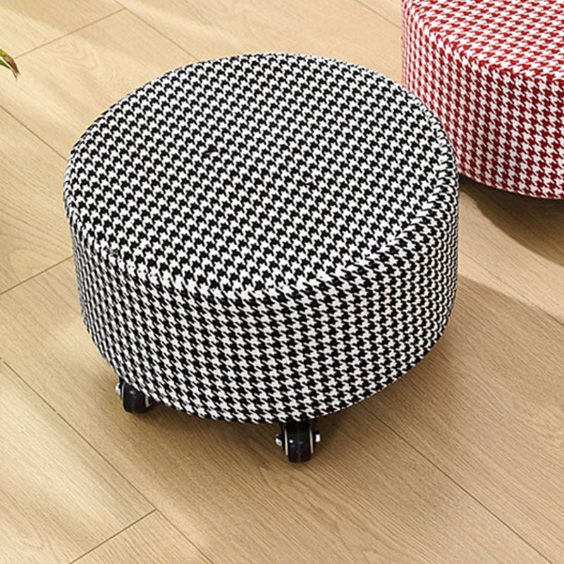 Cotton Blend Ottoman Houndstooth Pattern Fade Resistant Round Ottoman with Wheels