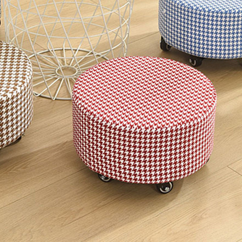 Cotton Blend Ottoman Houndstooth Pattern Fade Resistant Round Ottoman with Wheels