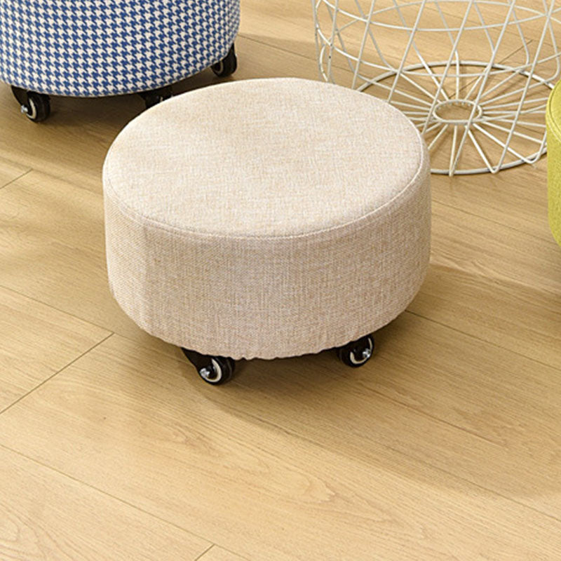 Cotton Blend Ottoman Houndstooth Pattern Fade Resistant Round Ottoman with Wheels