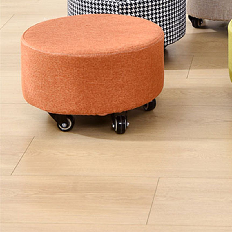 Cotton Blend Ottoman Houndstooth Pattern Fade Resistant Round Ottoman with Wheels