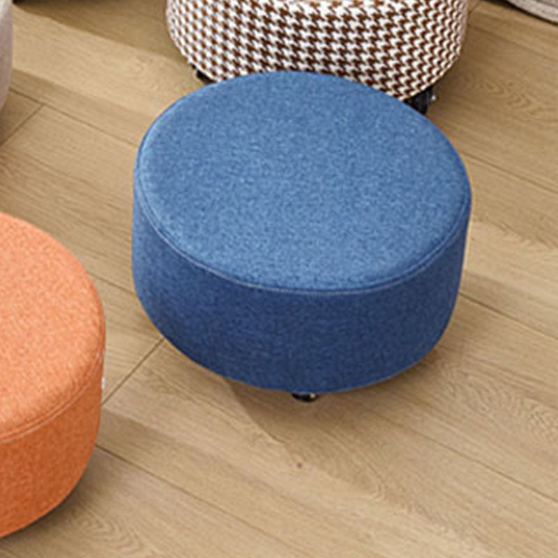 Cotton Blend Ottoman Houndstooth Pattern Fade Resistant Round Ottoman with Wheels