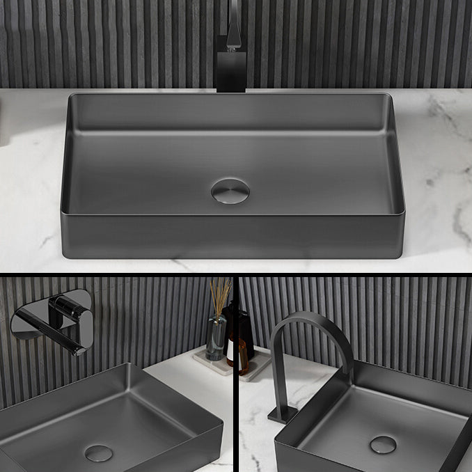 Contemporary Trough Bathroom Sink Solid Color Metal Trough Sink