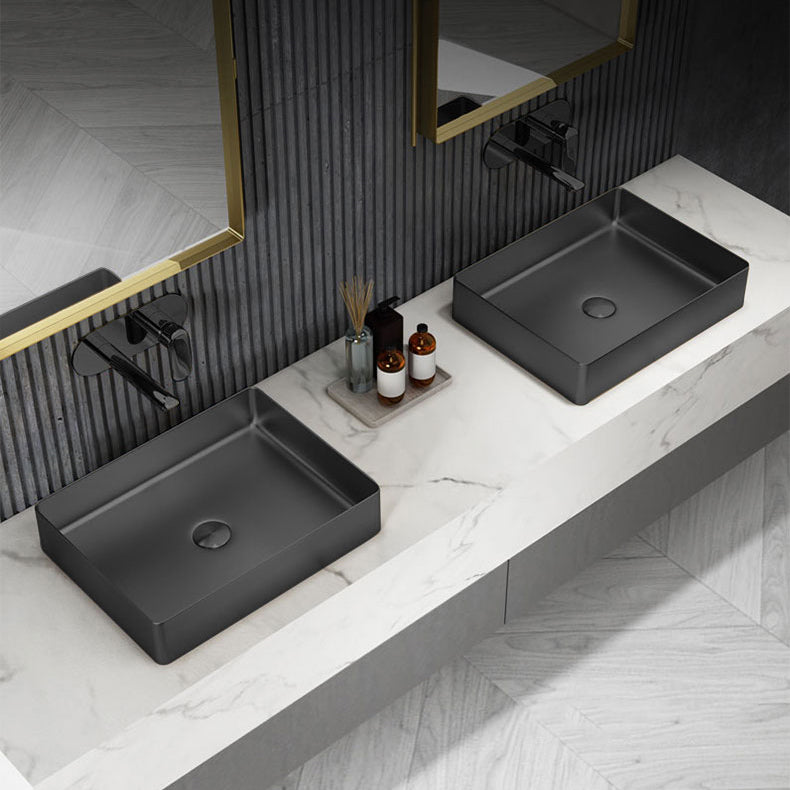 Contemporary Trough Bathroom Sink Solid Color Metal Trough Sink