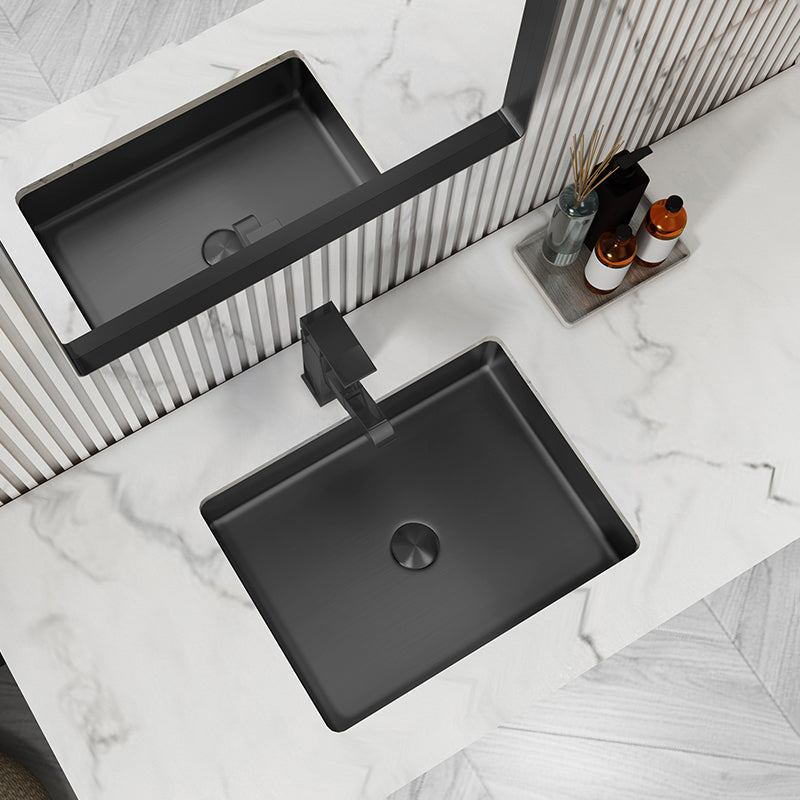 Modern Bathroom Sink Metal Rectangular Undermount Bathroom Sink with Pop-Up Drain