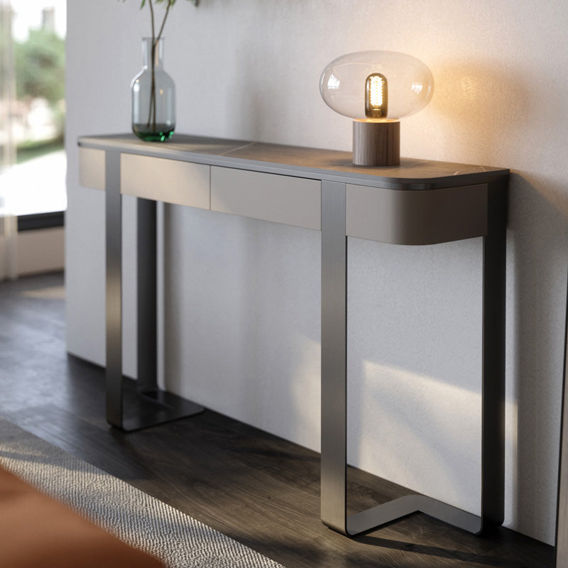 Stone Half Moon Console Table Modern 13.78" W Accent Table for Hall