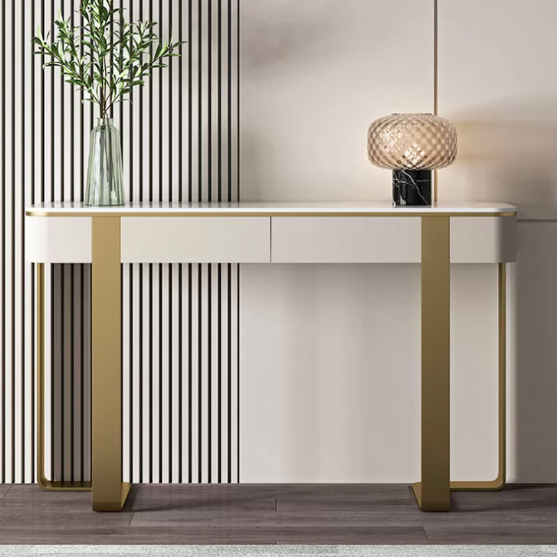 Stone Half Moon Console Table Modern 13.78" W Accent Table for Hall
