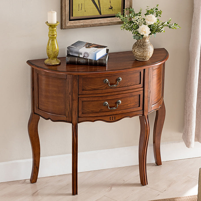 Mid-Century Modern Wood Accent Table Half Moon Console Sofa Table for Hall