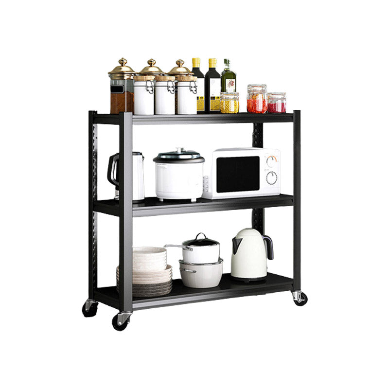 Rolling Open Shelves Kitchen Trolley Metal Prep Table in Black