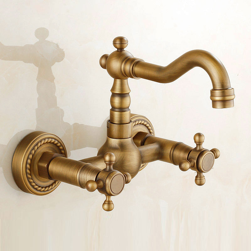 Vintage Tub Faucet Two Cross Handle Faucet Pure Copper Wall Mounted Faucet