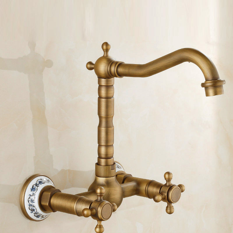 Vintage Tub Faucet Two Cross Handle Faucet Pure Copper Wall Mounted Faucet