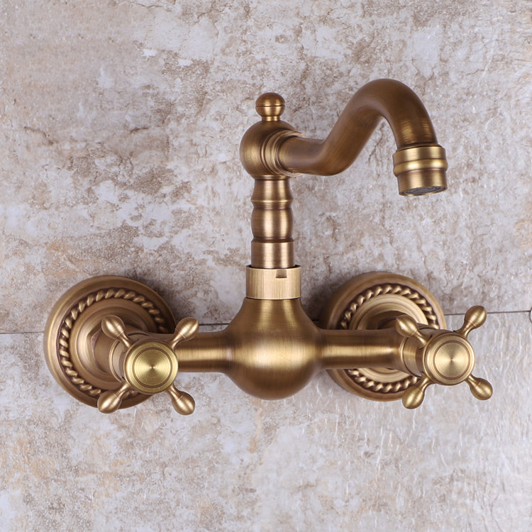 Vintage Tub Faucet Two Cross Handle Faucet Full Copper Wall Mounted Faucet