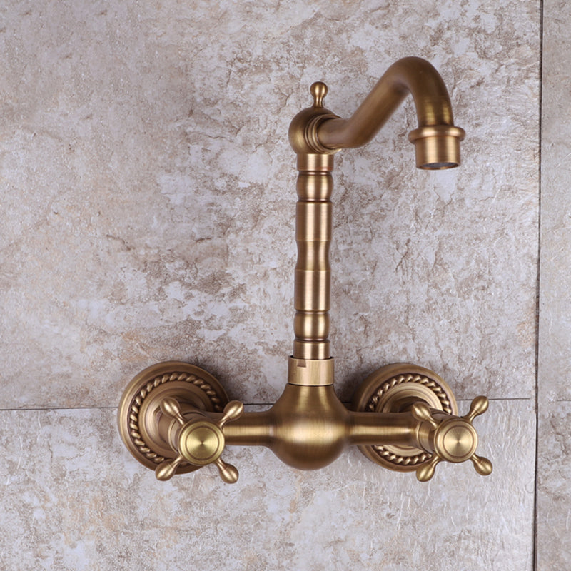 Vintage Tub Faucet Two Cross Handle Faucet Full Copper Wall Mounted Faucet