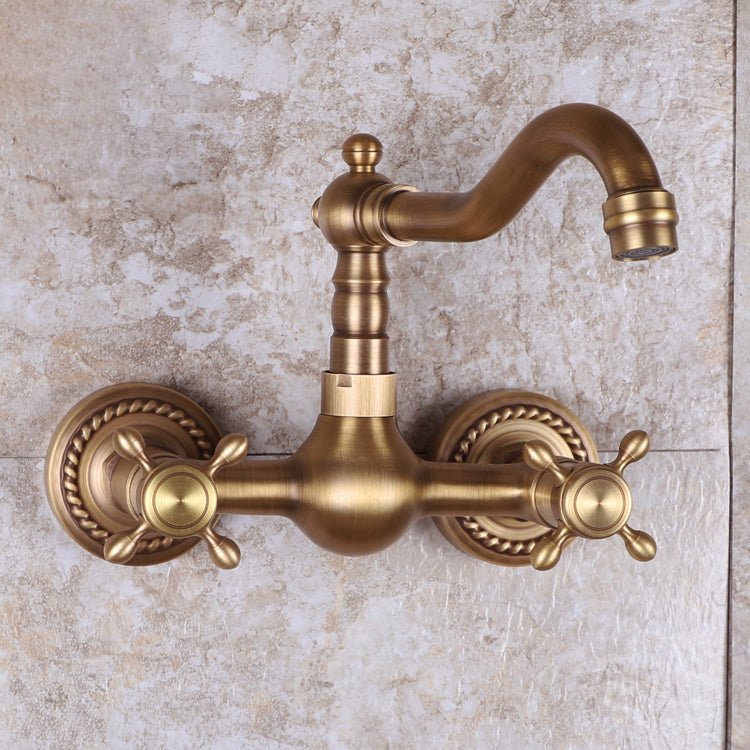 Vintage Tub Faucet Two Cross Handle Faucet Full Copper Wall Mounted Faucet