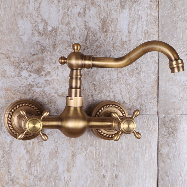 Vintage Tub Faucet Two Cross Handle Faucet Full Copper Wall Mounted Faucet
