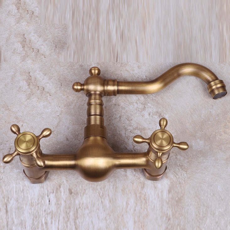 Vintage Tub Faucet Two Cross Handle Faucet Full Copper Wall Mounted Faucet