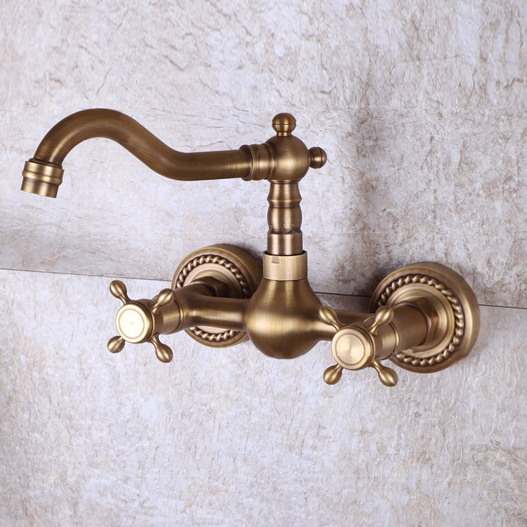 Vintage Tub Faucet Two Cross Handle Faucet Full Copper Wall Mounted Faucet