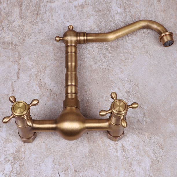 Vintage Tub Faucet Two Cross Handle Faucet Full Copper Wall Mounted Faucet