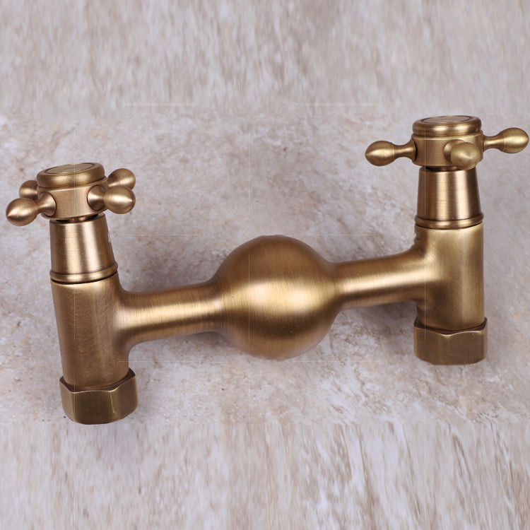 Vintage Tub Faucet Two Cross Handle Faucet Full Copper Wall Mounted Faucet