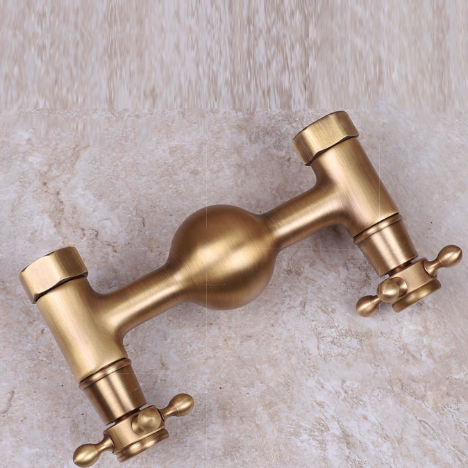 Vintage Tub Faucet Two Cross Handle Faucet Full Copper Wall Mounted Faucet