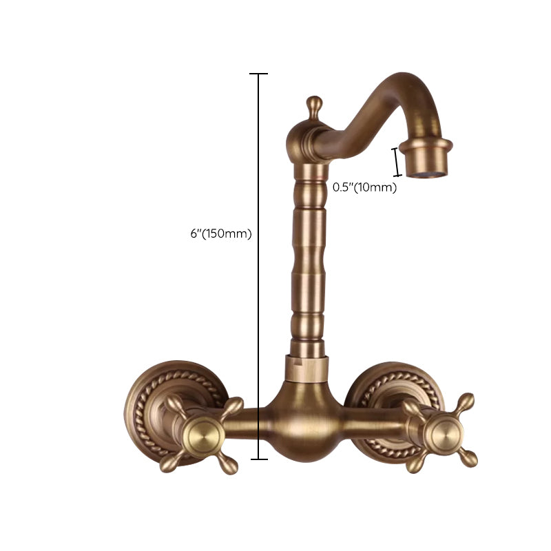 Vintage Tub Faucet Two Cross Handle Faucet Full Copper Wall Mounted Faucet