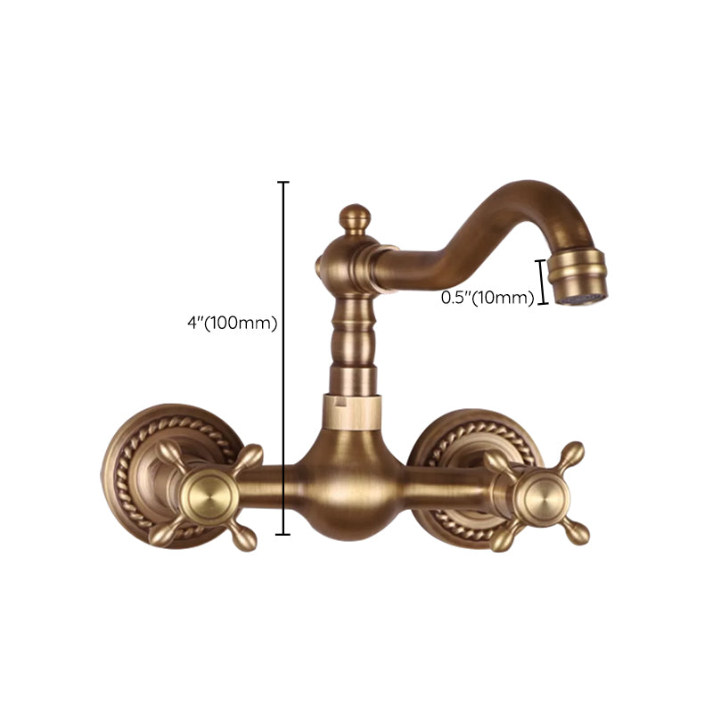 Vintage Tub Faucet Two Cross Handle Faucet Full Copper Wall Mounted Faucet
