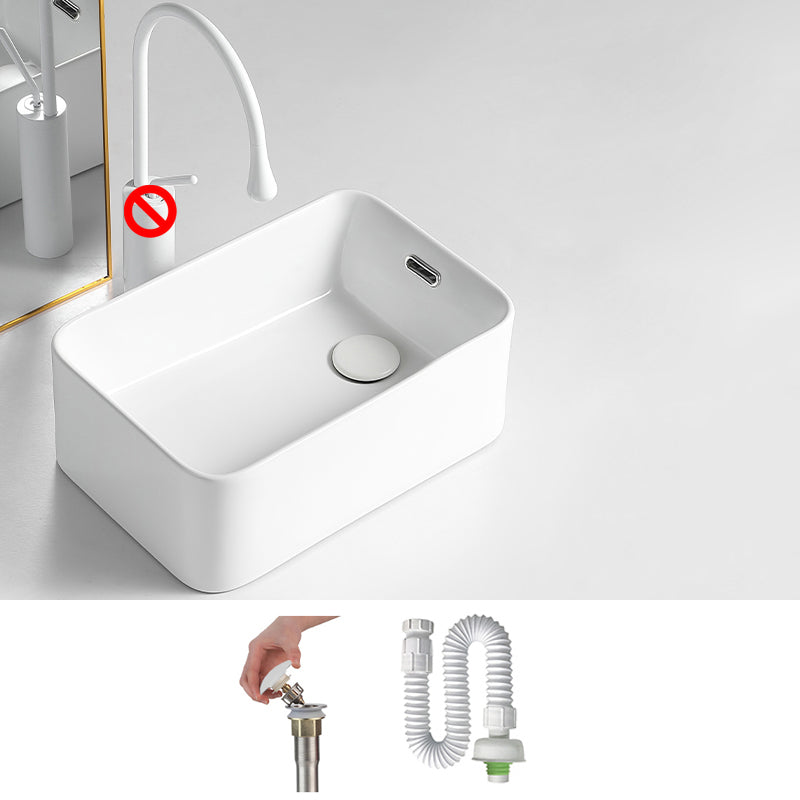 Modern Bathroom Sink Porcelain Solid Color Rectangular Vessel Bathroom Sink