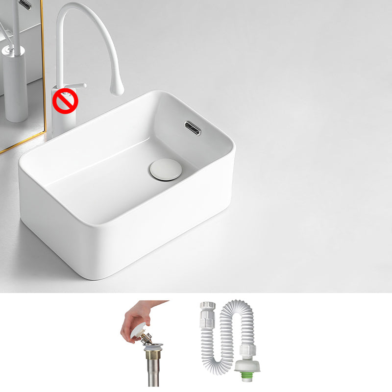 Modern Bathroom Sink Porcelain Solid Color Rectangular Vessel Bathroom Sink