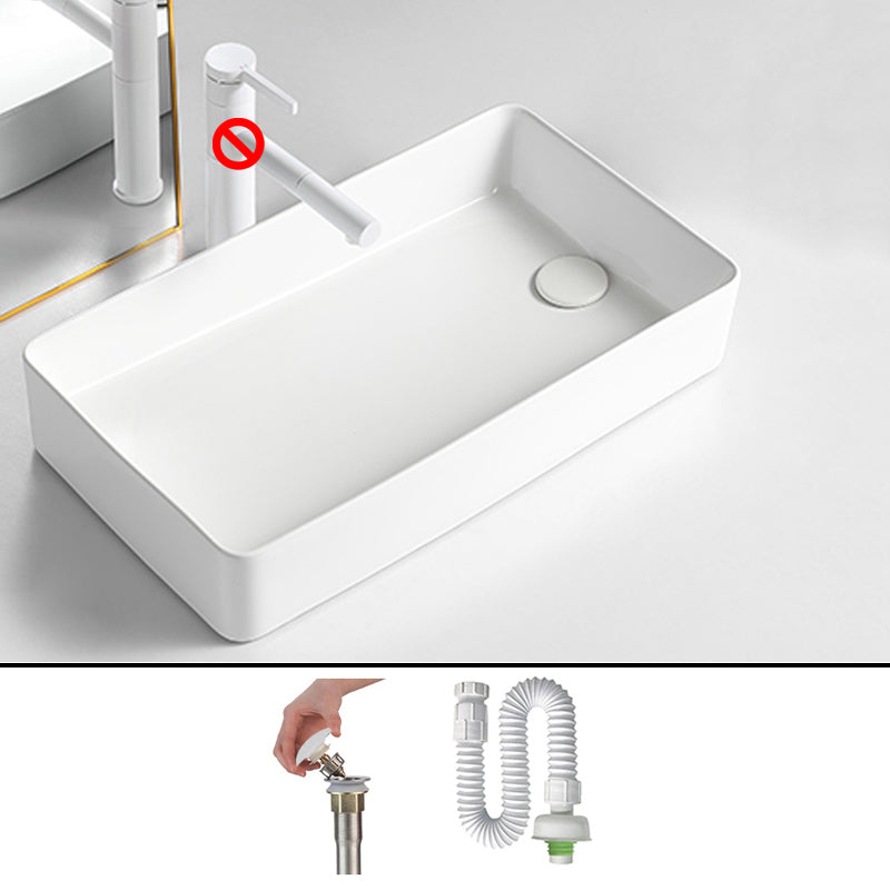 Modern Bathroom Sink Porcelain Solid Color Rectangular Vessel Bathroom Sink