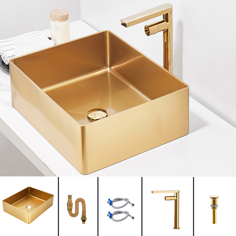 Contemporary Bathroom Sink Metal Rectangular Trough Sink with Pop-Up Drain