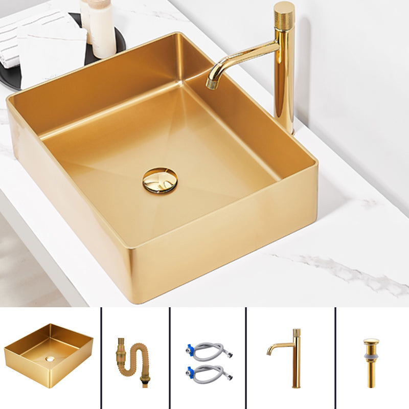 Contemporary Bathroom Sink Metal Rectangular Trough Sink with Pop-Up Drain
