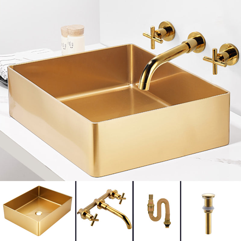 Contemporary Bathroom Sink Metal Rectangular Trough Sink with Pop-Up Drain