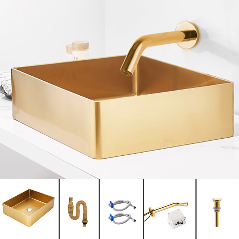 Contemporary Bathroom Sink Metal Rectangular Trough Sink with Pop-Up Drain