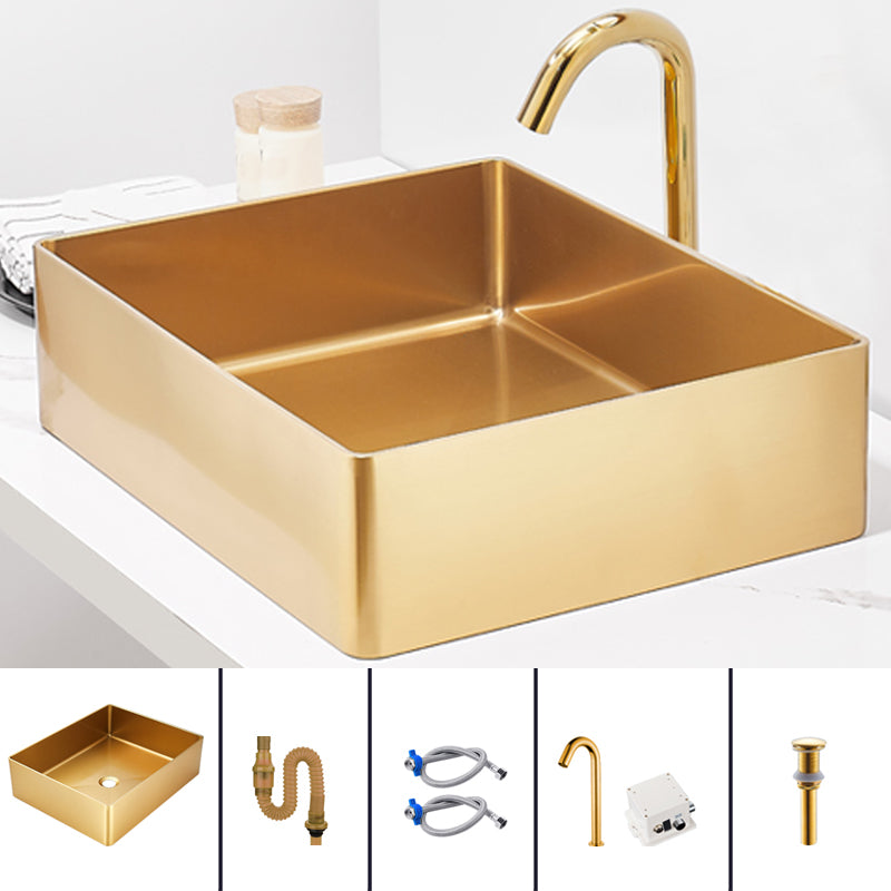 Contemporary Bathroom Sink Metal Rectangular Trough Sink with Pop-Up Drain