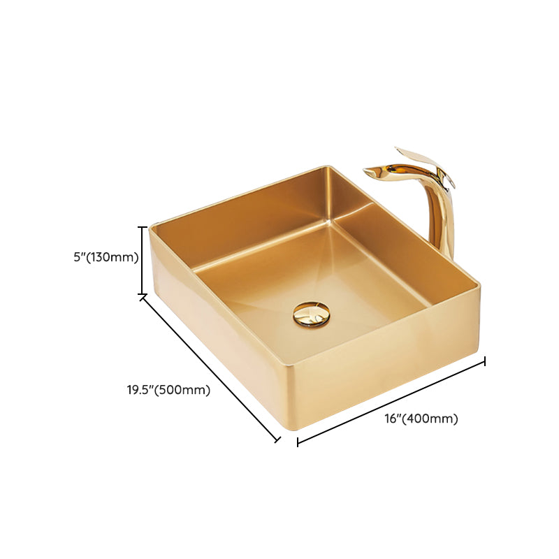 Contemporary Bathroom Sink Metal Rectangular Trough Sink with Pop-Up Drain