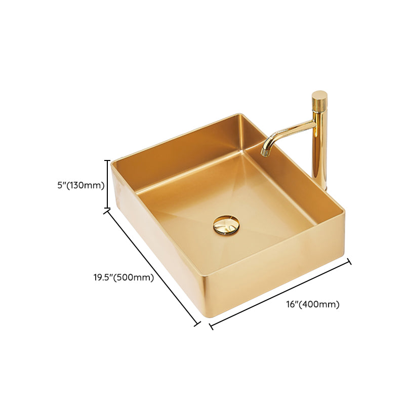 Contemporary Bathroom Sink Metal Rectangular Trough Sink with Pop-Up Drain