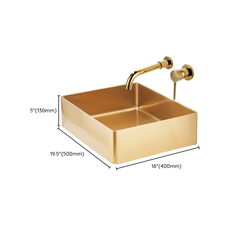 Contemporary Bathroom Sink Metal Rectangular Trough Sink with Pop-Up Drain
