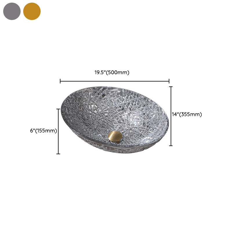 Creative Oval Bathroom Sink Glass Vessel Lavatory Sink with Pop-Up Drain
