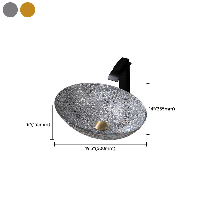 Creative Oval Bathroom Sink Glass Vessel Lavatory Sink with Pop-Up Drain