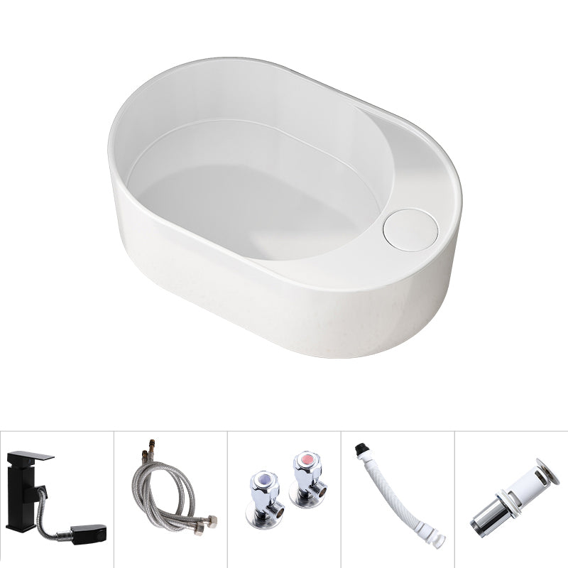 Modern Vessel Bathroom Sink Rectangular Porcelain with Overflow and Faucet Basin Sink