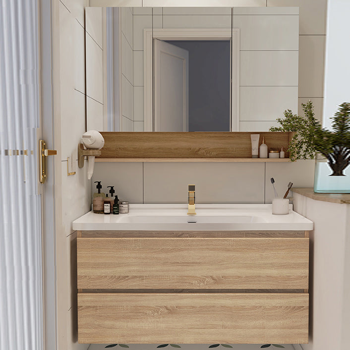 Drawers Bath Vanity Wood Mirror Rectangle Single Sink Wall Mount Vanity Set