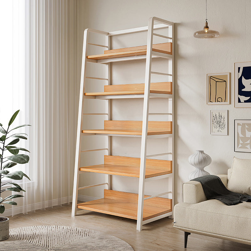 Ladder Open Back Bookshelf Modern Style Engineered Wood Bookcase with Shelves