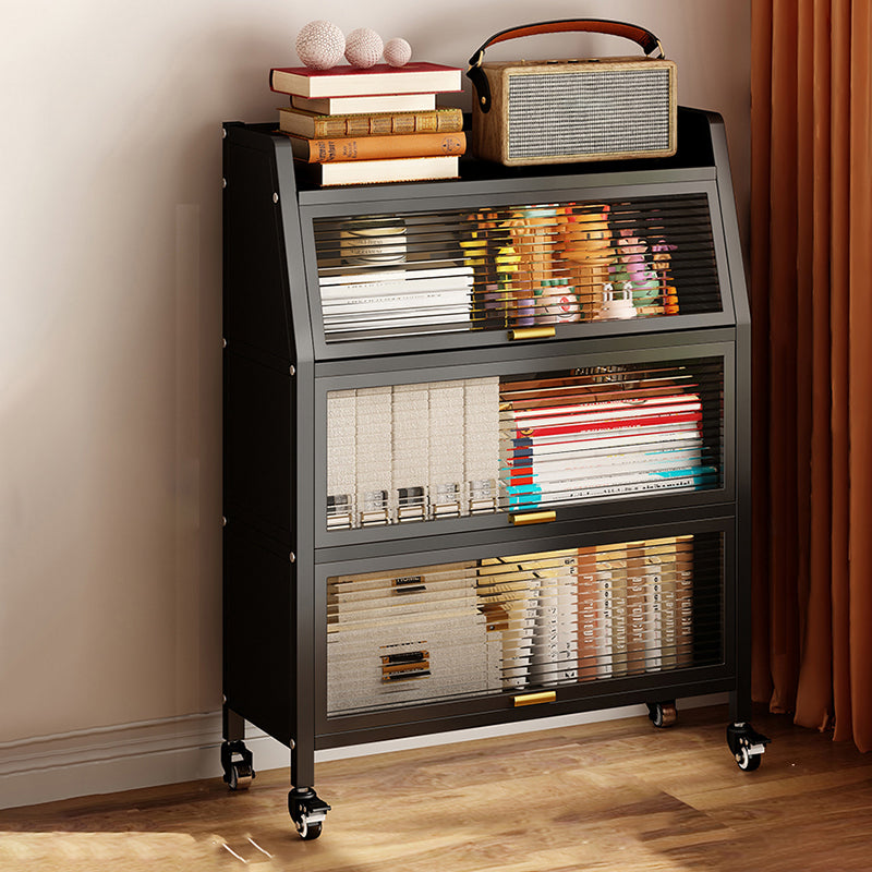 Metal Standard Bookshelf Contemporary Closed Back Bookcase with Cabinets