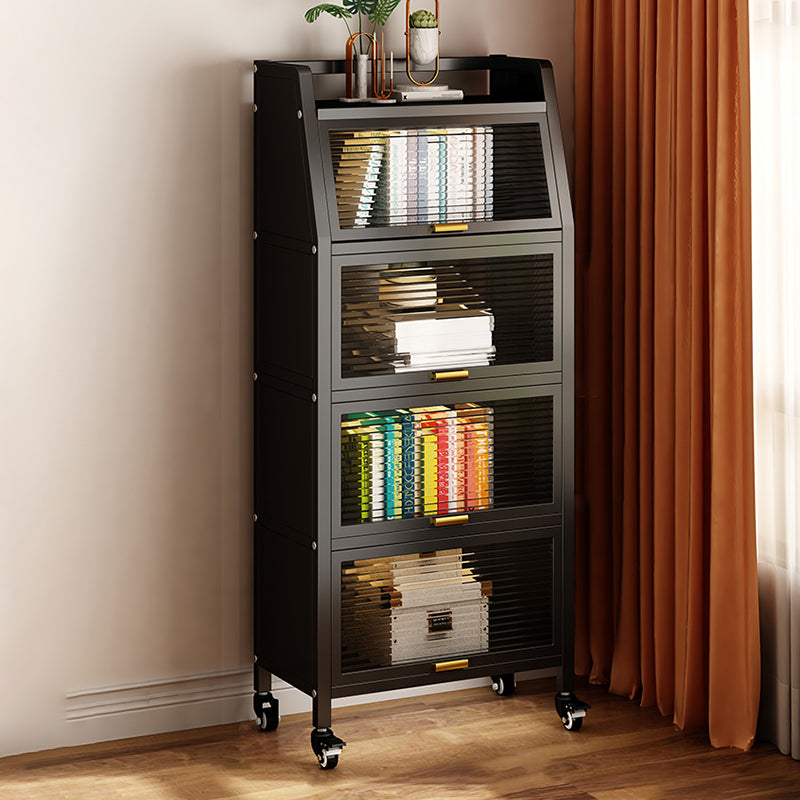Metal Standard Bookshelf Contemporary Closed Back Bookcase with Cabinets