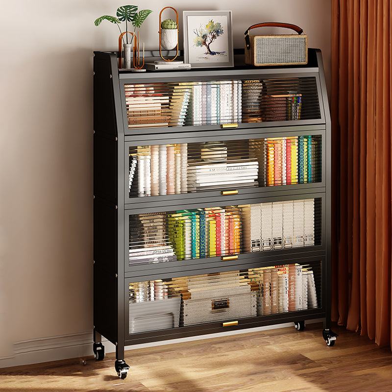 Metal Standard Bookshelf Contemporary Closed Back Bookcase with Cabinets