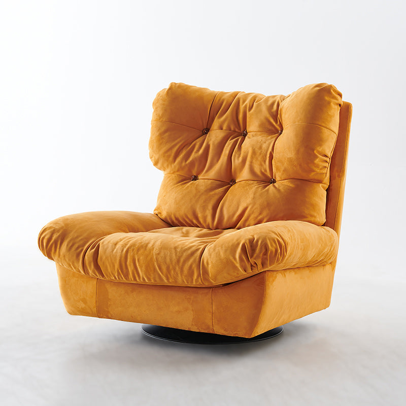 Contemporary Upholstery Yellow Solid Color Swivel Base Wing Chair Recliner
