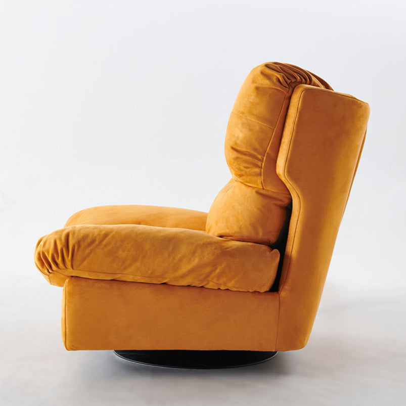 Contemporary Upholstery Yellow Solid Color Swivel Base Wing Chair Recliner