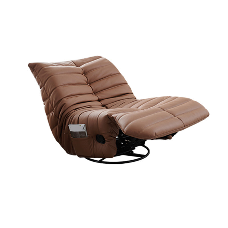 Contemporary Fabric Metal Solid Color Swivel Side Pockets Recliner