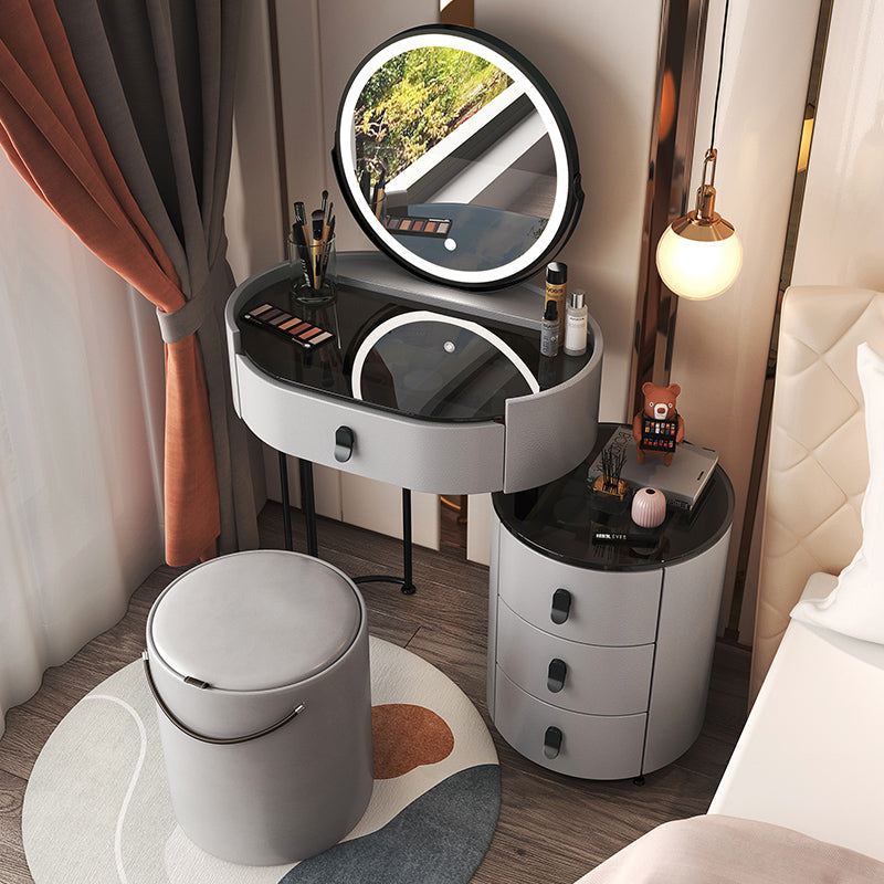 4 Drawers Makeup Vanity Desk with Black Glass Top for Bedroom